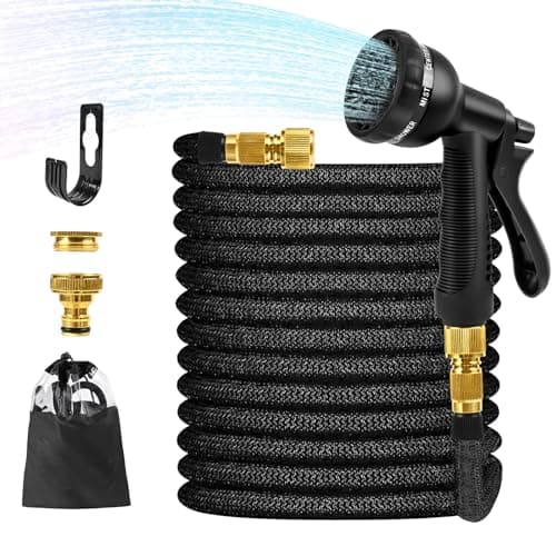 zzolee Tubo Estensibile da Giardino 30M, Tubo Acqua Giardino in Poliestere Espandibile100 FT, Canna Acqua Giardino con 8 Getti Diversi e Raccordi in Ottone da 1/2" e 3/4"