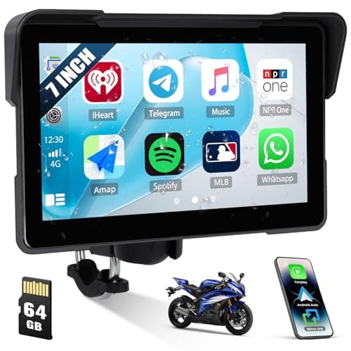 [2025] CAMECHO Senza Fili Carplay per Moto, 7 Pollici HD Schermo IP67 Impermeabile Navigatore con Touchscreen, Android Auto Bluetooth Airplay Android Cast, Supporto Siri/G-oogle Assistant