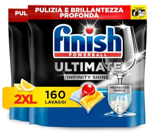 Finish Ultimate Infinity Shine Pastiglie Lavastoviglie, 80 Capsule Lavastoviglie al Limone, Pastiglie per Lavastoviglie contro lo Sporco e i Residui Incrostati (Confezione da 2)