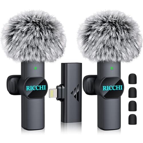 RICCHI Microfono Wireless per iPhone 7-14 iPad, 2 Mini Microfono Lavalier Wireless con Noise Cancelling, Professionale Smartphone Microfono per Video Live Stream, Vlog, TikTok