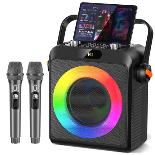 JYX Karaoke con 2 microfonos, Karaoke microfono bluetooth altoparlante con luci da DJ per adulti bambini, karaoke professionale completo portatile per feste a casa, all'aperto, supporto REC, TWS