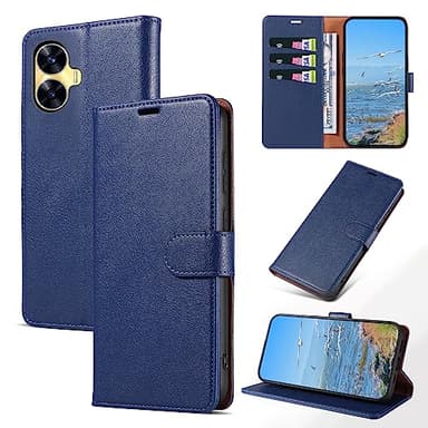 KKEIKO Cover per Oppo Realme C55, Antiurto Custodia in PU Pelle con Slot per Porta Carte, Magnetico Protettiva Cover per Realme C55, Blu