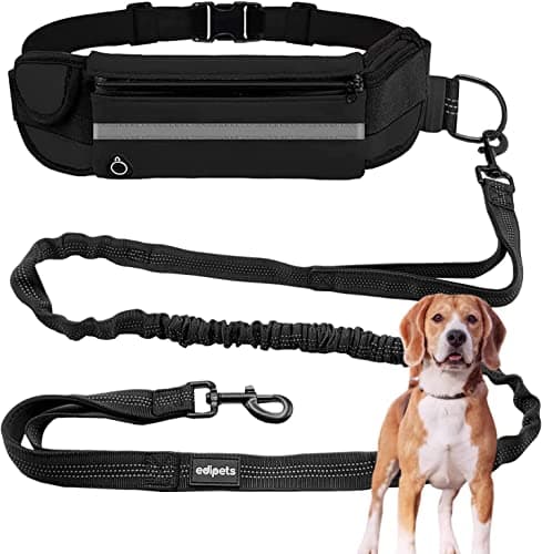 Edipets, Guinzaglio Mani Libere per Cani, per Corsa, Jogging, Running, Anti-tiro, Riflettente, 160-220 cm (Nero)