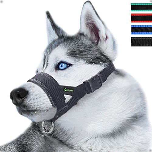 ILEPARK Museruola per Cane in Nylon, Contro morsi e abbaio, con Anello Regolabile (L,Nero)