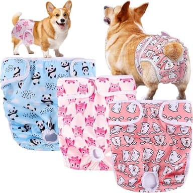 XFLYP 3 Pezzi Pannolini Cane Femmina, Mutande Igieniche Animali Lavabili, Riutilizzabili, Altamente Assorbenti, Mutandina per Cane Femmina per Incontinenza Cane da Compagnia e Lunghi Viaggi (S)
