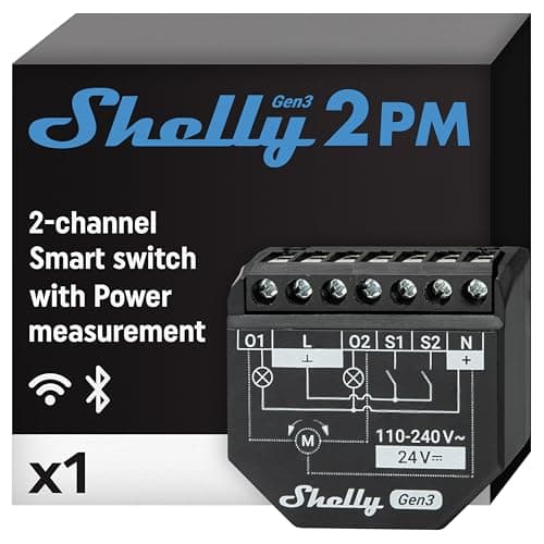 Shelly Plus 2PM Gen3, Interruttore Relè Intelligente WiFi e Bluetooth a 2 Canali, Interruttore per Tapparelle con Misurazione del Consumo Energetico, Domotica, Google Home Alexa, iOS Android, Nero