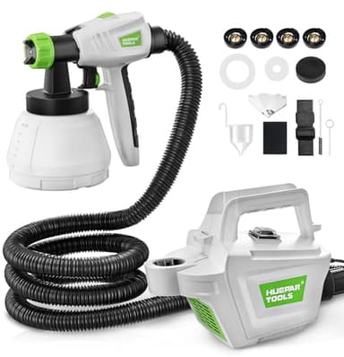 Pistola a Spruzzo, Huepar Tools 800W Spruzzatori di Vernice con 4 Ugelli in Rame e Filtro, Flusso Massimo di 1200ml/min, 3 Modalità di Pittura, Contenitore 1300 ml, Facile da Usare e da Pulire, SG800