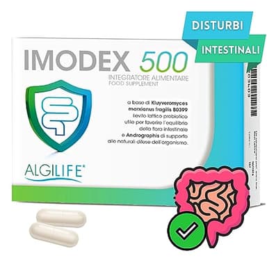 ALGILIFE Imodex 500 | Integratore Lievito lattico Probiotico per Intestino e Colon irritabile, Infezioni Fungine come la Candida, Diarrea, Alitosi e Supporto difese immunitarie (15 capsule vegetali)