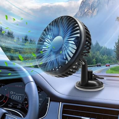 Zebbyee Ventilatore per Auto, 12 V 24 V Ventilatore USB 360° Ruotabile Ventilatore con 3 Velocità, Ventilatore USB Da Tavolo Silenzioso, Ventilatori con Ventosa per Cruscotto Auto, Finestra Casa