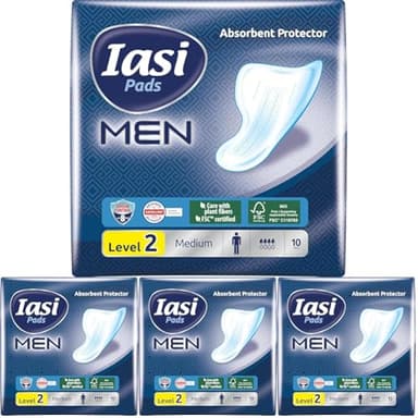IASI MEN Medium, Livello di Protezione 2, Scudi Assorbenti per perdite urinarie maschili lievi, 10 Unità (Confezione da 4)