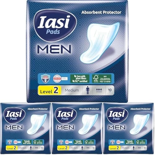 IASI MEN Medium, Livello di Protezione 2, Scudi Assorbenti per perdite urinarie maschili lievi, 10 Unità (Confezione da 4)
