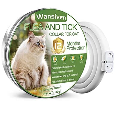 Wansiven Collare Antipulci per Gatti, Naturale Regolabile Collare Antiparassitario Antizecche 48cm