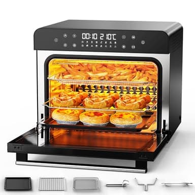 Karienvir Friggitrice ad aria 36 Litri Nero, 1800W Air Fryer, Mini Forno ad Aria Calda per Pizza, Controllo della manopola, Timer e Temperatura Regolabili, Senza Olio con 6 Accessori