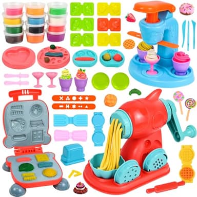 Ulikey Formine per Plastilina, Set di 55 Pezzi DIY Accessori per Modellare Plastilina per Bambini, Burger Gelatiere Pasta Maker e 12 Vasetti Plastilina, Regalo per Ragazzi Ragazze 3+ Anni
