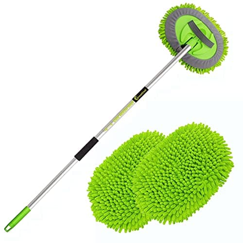 GreatCool 160cm Spazzola di Pulizia per Lavaggio Auto con Manico Lungo, 2 in 1 Microfibra Spazzolone per Autolavaggio Guanto Kit per Auto Camper Camion SUV, Non Danneggia Vernice (2 x Teste per Mocio)