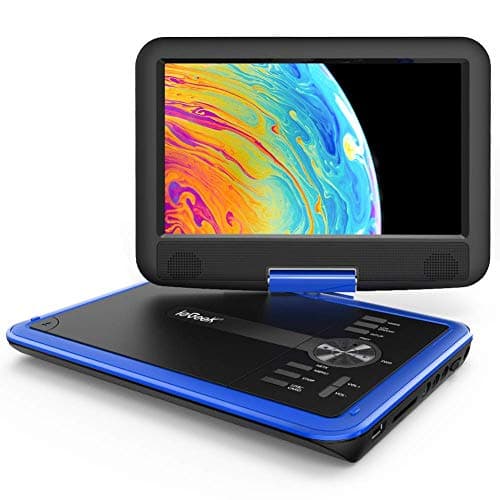 iegeek 11.5" Lettore Dvd Portatile con lo Schermo Girevole a 360° per Protezione Occhi LCD, Batteria Ricaricabile Potenziata Di 5 Ore, Riproduzione Memoria Supportata, Riproduzione Loop - Blu