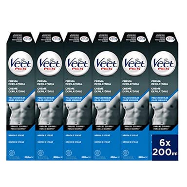 Veet Men - Crema depilatoria maschile per petto e schiena, pelli sensibili, confezione da 6 x 200 ml