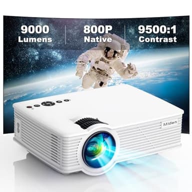 Miden 9000 Lumens Mini Proiettore, Proiettore Portatile 1080P Full HD, Videoproiettore LCD avec Display da 260” & 990000 ore, Compatibile con HDMI, USB, VGA, Smartphone, PC, PS5 e TV Stick