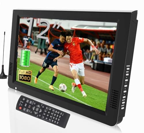 Lelukee Televisore Portatile Digitale，12 pollici 1080P MINI TV DVBT/T2 Sintonizzatore digitale，Batteria incorporata, 12v carica auto，TV Freeview all'esterno, in auto.