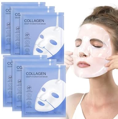 Bio Collagen Real Deep Mask, viso Mask, Overnight Firming Mask, Anti Wrinkle Lifting Mask, Film di collagene puro, Maschera Idratante, Mirato Alla Pelle Secca, Opaca e Non Compatta (6 Pezzi)