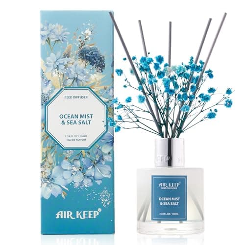 Airkeep Profumatore per Ambienti OCEAN MIST & SEA SALT, Profumatore per Ambienti con 8 Bastoncini di Fragranza, Diffusore di Fragranze per Bagno, Appartamento, Decorazione Della Casa, 100ml