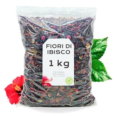 Fiori di Ibisco 1kg - Fiori di Ibisco Essiccati - Te Ibisco - Ibisco - Infuso di Ibisco - Flor de Jamaica - Foglie di Ibisco Essiccate - Ibisco 1kg