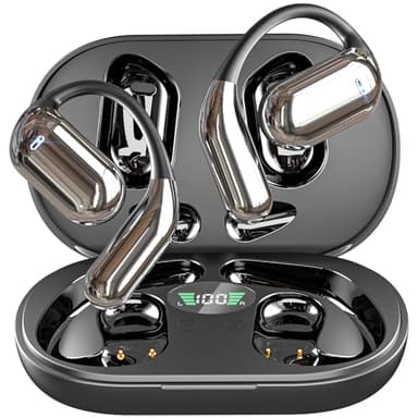 EUQQ Cuffie Bluetooth 5.3, Open Ear Auricolari Clip Orecchio Cuffie Senza Fili con 4 HD Mics e 50 Ore di Riproduzione per Sports Running Fitness Yoga, IPX7 Impermeabile, Nero (2025)
