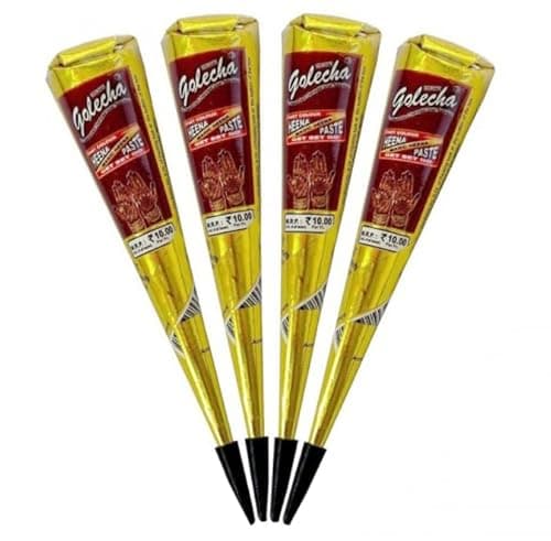 FADEDA Golecha - Coni di pasta di henné 100% naturale, colore marrone, senza additivi, senza fenilendiammine (PPD), 125 g, 4 pezzi