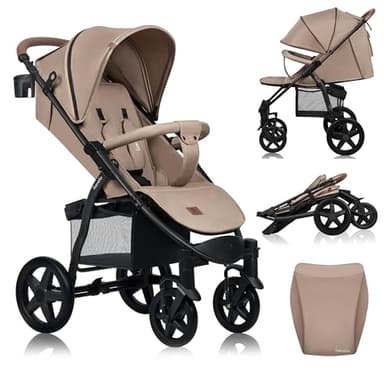 LIONELO Annet passeggino leggero pieghevole grigio regorabile con posizione sdraiata con ruote EVA cappottina XXL con zanzariera coprigambe portabibite fino 22 kg