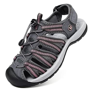 Unitysow Sandali Sportivi Donna Estivi All'aperto Antiscivolo Sandali da Trekking Chiusi Sandali da Passeggio Arrampicata Sandali Escursionismo,Grigio Rosa,39 EU