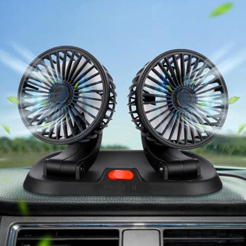 Ventilatore Auto Doppia Testa Ventilatore 360° Ruotabile, Ventilatore Silenzioso Potente 3 Velocità USB Portatile Ventilatore da Auto con Numero Pastori Ventilatore da Tavolo per SUV VAN Ufficio Casa