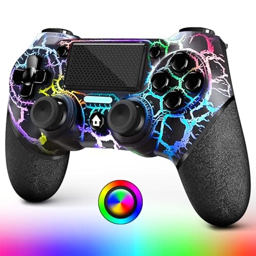 AceGamer OLED Wireless Controller per PS4, Black Crack Custom Design con luce RGB, batteria da 1000 mAh, presa audio da 3,5 mm e funzione Turbo, compatibile con PS4/Slim/Pro e PC Windows