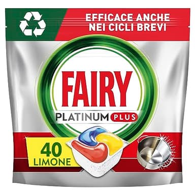 Fairy Platinum Plus Detersivo Pastiglie Lavastoviglie, Brillantante, 40 Capsule Lavastoviglie, Limone, Tecnologia Anti-Opaco, Contro Il Grasso e le Incrostazioni Ostinate Anche Nei Cicli Brevi