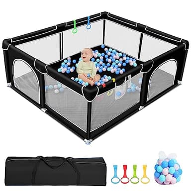 Wholede Box Bambini, 150x180x66cm Recinto per Bambini, Box Neonati Pieghevole con Rete Traspirante, 50 Ocean Ball e 4 Anelli