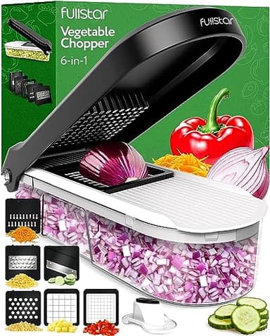 Taglia Verdure Mandolina per Verdure Affetta Verdure - Multifunzione Tritatutto Affettatrice Manuale - Tagliaverdure Frutta Cipolla Patate Cubetti Julienne Grattugia (Compatto 6-in-1 Bianco)
