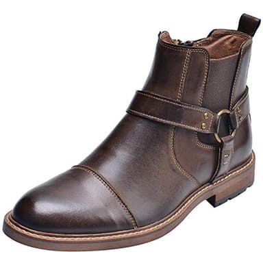rismart Uomo Pelle Caviglia Stivali Chelsea Toe Cap Zip Elegante Stivaletto SN01910(Caffè,42 EU)