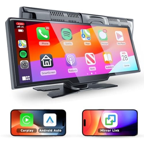 Podofo 10.26" Carplay Wireless Android Auto schermo per auto Bluetooth/GPS,Autoradio Portatile con Touchscreen, Siri Controllo Vocale,Airplay,Android Cast, Stereo Auto,Trasmettitore FM/AUX,DC7-32V