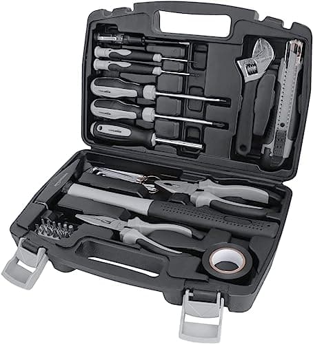 Amazon Basics 32 pezzi Set di utensili per la casa, Nero/Grigio