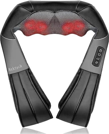 Nekteck Shiatsu collo e massaggiatore posteriore, con calmante calore e tessuto profondo 3D massaggio cuscino, è adatto ，e può essere facilmente utilizzato in casa, ufficio e autoo