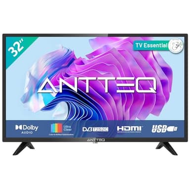 Antteq AB 32D1 TV 32 pollici (Televisori 80 cm), Dolby Audio, Triplo Tuner DVB-C/T2/S2, CI+, HDMI, USB, uscita audio digitale, modalità Hotel inclusa