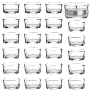 Belle Vous Portacandela in vetro trasparente (set di 24) – 4,5 cm di diametro e 2,5 cm di altezza, portacandele in vetro per la decorazione, matrimoni, feste e decorazioni da tavolo