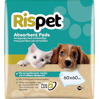 RISPET Tappetini Igienici per Cani 60x60cm, Alta Assorbenza con tecnologia Controlla Odori, 14 Unità