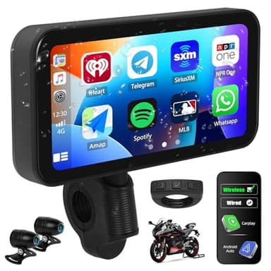 Carplay per Moto con Carplay Android Auto, 6,25 Pollici Schermo Touch con Dashcam Anteriore Posteriore, Impermeabile IP67, Registrazione in Loop, Doppio Bluetooth, Siri/Goo-gle, WiFi APP, SWC, 64G TF