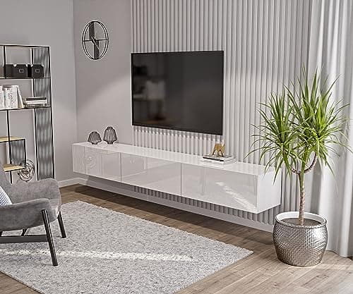 HAJDUK FURNITURE Pannello TV 270 cm Bianco Lucido Mobile TV Appesa, Credenza Soggiorno, Lowboard, Mobile Porta TV Consolle Porta TV, Mobile per TV Sospeso