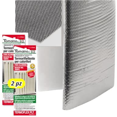 Tomaino - Pannello Termoriflettente per Termosifoni - Set 2pz Foglio Alluminio - Evita La Dispersione Del Calore -Risparmio Energetico Isolante Termico Per Calorifero, Caldaie, Stufe (100x70)