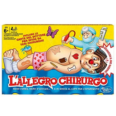 Hasbro Gaming L'Allegro Chirurgo Gioco da Tavolo da Dottore Set con Carte, Parti Anatomiche e Malattie Divertenti, Giochi per Bambini e Bambine da 6 Anni