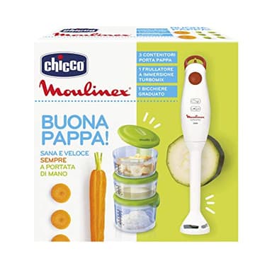 Chicco Frullatore con Vasetti, 1 Frullatore a Immersione, 3 Contenitori Porta Pappa Ermetici e Graduati con Differenti Capacità, Per Conservare Cibo in Frigo e Freezer, Bianco