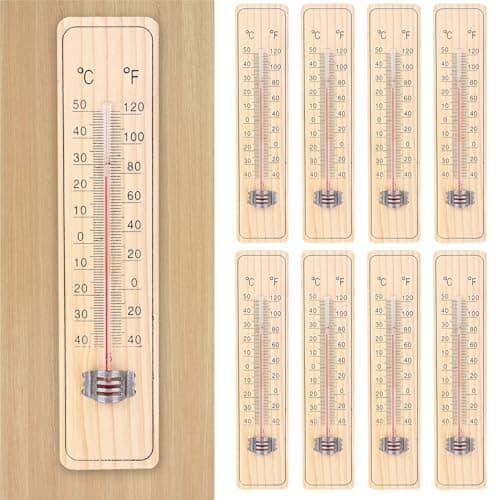Nizirioo Termometro analogico da stanza, 8 pezzi, termometro interno in legno, resistente alle intemperie, può visualizzare temperatura ℃ e ℉, termometro in legno per interni ed esterni (da -40 a +50
