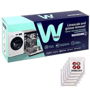 WPRO - Disincrostante per lavatrice e lavastoviglie, detergente anticalcare (12 bustine da 50 g + 5 deodoranti per armadietti della biancheria)