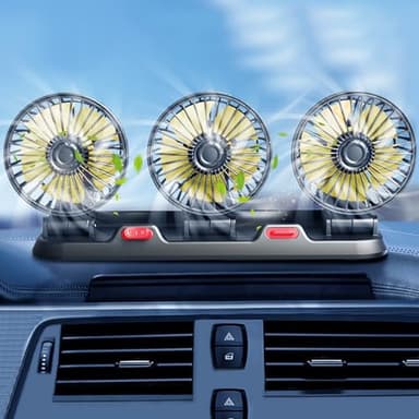 Ventilatore per auto, 12 V, 3 ventole, girevole a 360 gradi, con due velocità, regolabile, per auto, con presa accendisigari, per aromaterapia, per camper, camion, SUV
